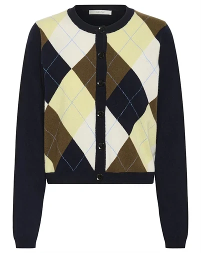 Gestuz - GZMani Multi Cardigan - Skycaptain/Brown/Yellow Plum